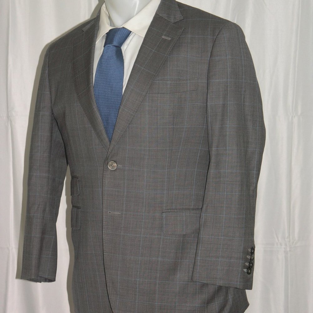 Elevee Custom Made Gray Plaid Two Button Suit 38s - image 6